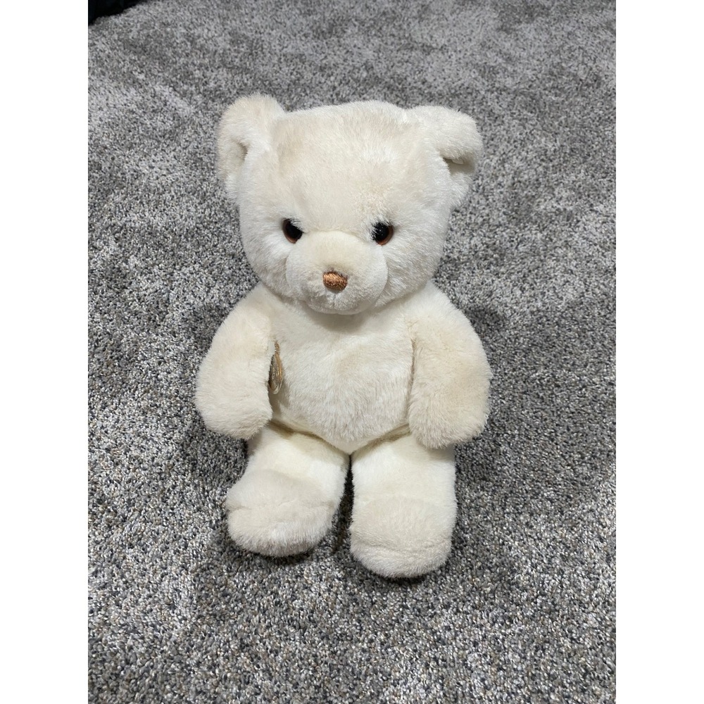 Vintage 1983 Gund White Teddy Bear Plush Stuffed Animal with Silver Medallion